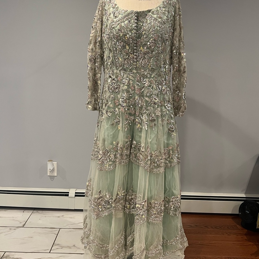 Exquisite Silver Embellished Long Sleeve Dress